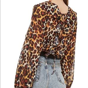 Topshop Leopard Print Ruffle Blouse